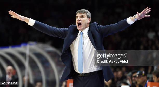 Velimir Perasovic, Head Coach of Anadolu Efes Istanbul in action during the 2016/2017 Turkish Airlines EuroLeague Regular Season Round 25 game...