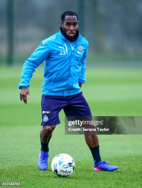 Vurnon Anita controls the ball during the Newcastle United Training Session at The Newcastle United Training Centre on March 10, 2017 in Newcastle...