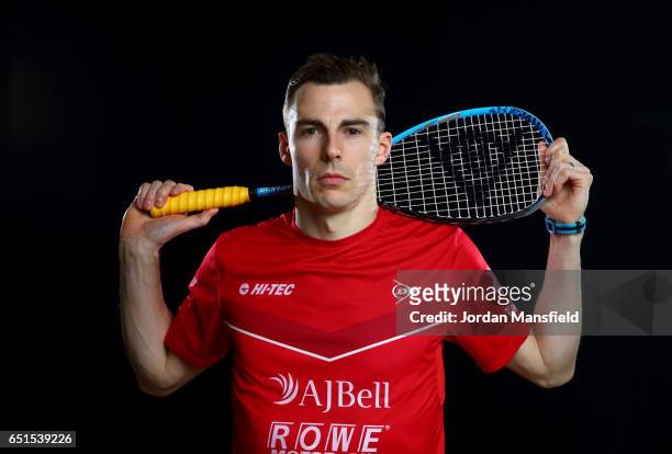 Nick Matthew of England poses for a portrait ahead of his final match against Fares Dessouky of Egypt during day five of the Canary Wharf Squash...