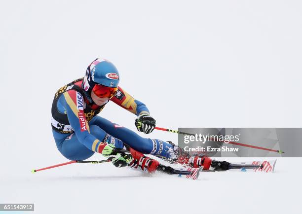 Mikaela Shiffrin of the United States competes in the first run of the Audi FIS World Cup Ladies' Giant Slalom on March 10, 2017 in Squaw Valley,...