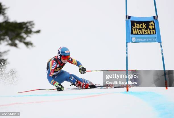 Mikaela Shiffrin of the United States competes in the first run of the Audi FIS World Cup Ladies' Giant Slalom on March 10, 2017 in Squaw Valley,...