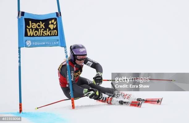 Tessa Worley of France competes in the first run of the Audi FIS World Cup Ladies' Giant Slalom on March 10, 2017 in Squaw Valley, California.