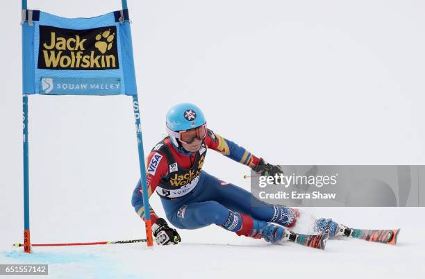 Megan McJames of the United States competes in the first run of the Audi FIS World Cup Ladies' Giant Slalom on March 10, 2017 in Squaw Valley,...