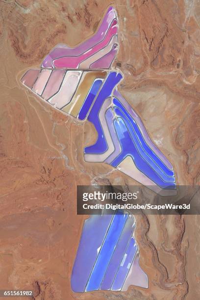 DigitalGlobe via Getty Images imagery of the evaporation ponds at the Moab potash mine outside of Moab, Utah. Photo DigitalGlobe via Getty Images via...