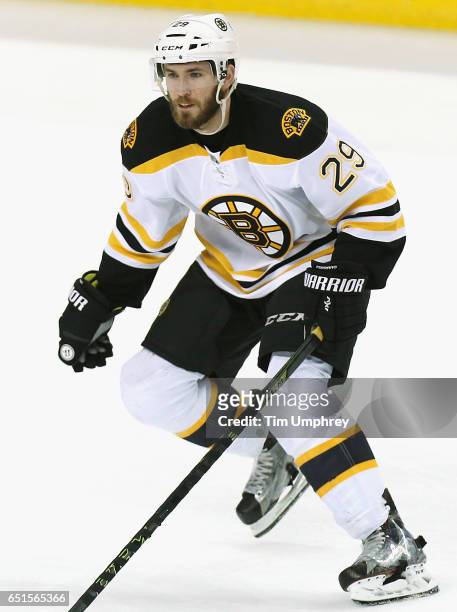 Landon Ferraro of the Boston Bruins plays in the game against the Tampa Bay Lightning at Amalie Arena on March 8, 2016 in Tampa, Florida.