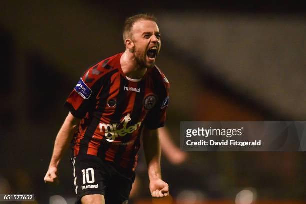 Dublin , Ireland - 10 March 2017; Keith Ward of Bohemians celebrates after scoring his side's second goal during the SSE Airtricity League Premier...
