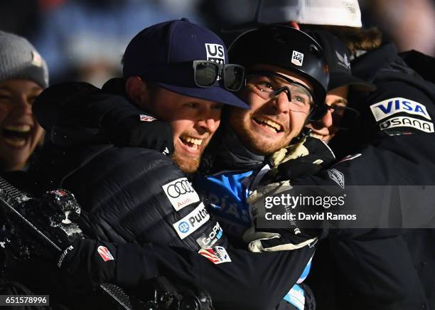 Jonathon Lillis of the United States celebrates winning the gold medal in the Men's Aerials Final on day three of the FIS Freestyle Ski and Snowboard...