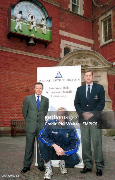 Surrey County Cricket Club's CEO Paul Sheldon and Jardine Lloyd Thompson Corporate Development Director, Duncan Howorth with Jason Ratcliffe, Surrey...