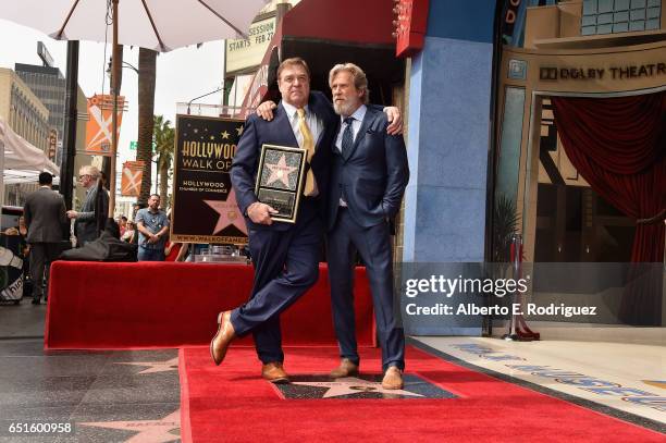 Actors John Goodman and Jeff Bridges attend a ceremony honoring John Goodman with the 2,604th Star on The Hollywood Walk of Fame on March 10, 2017 in...