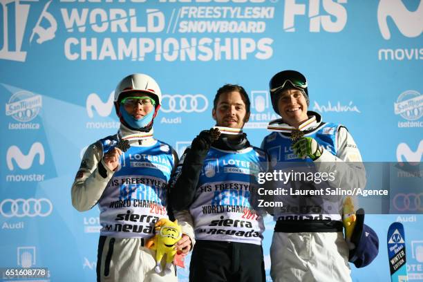 Jonathon Lillis of USA wins the gold medal, Guangpu Qi of China wins the silver medal, David Morris of Australia wins the bronze medal during the FIS...