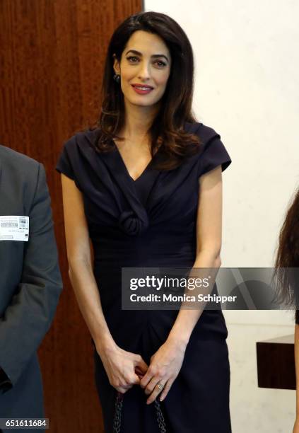 Human rights attorney Amal Clooney visits the Secretary-General Of The United Nations Antonio Guterres at United Nations Headquarters on March 10,...