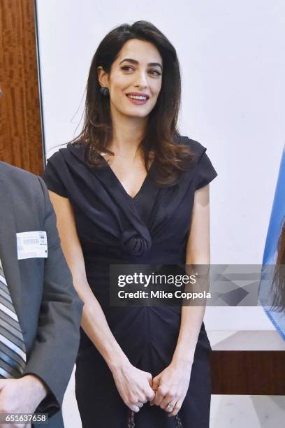 International Human Rights Lawyer Amal Clooney attends a meeting with The Secretary-General Of The United Nations Antonio Guterres at United Nations...