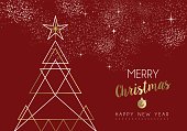 Merry christmas happy new year deco tree outline