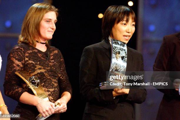 Tiffany Millbart, USA and China's Sun Wen, third and second respectively in the womens player of the year award