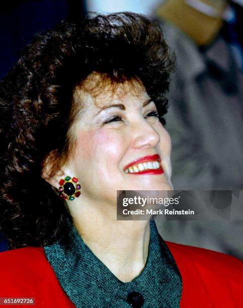 Close-up of Secretary of Labor-nominee Elizabeth Dole on the porch of the Vice President's residence, Washington DC, December 24, 1988. She was...