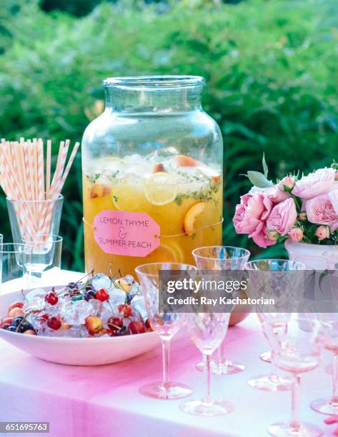 beverage table - yellow roses stock pictures, royalty-free photos & images