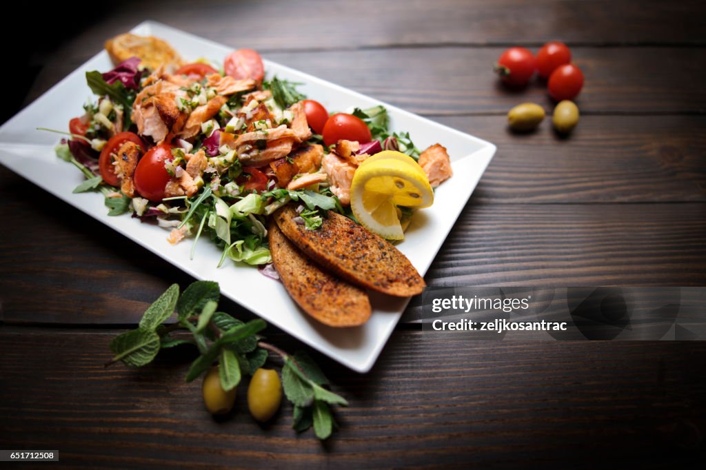 Roasted salmon and vegetables
