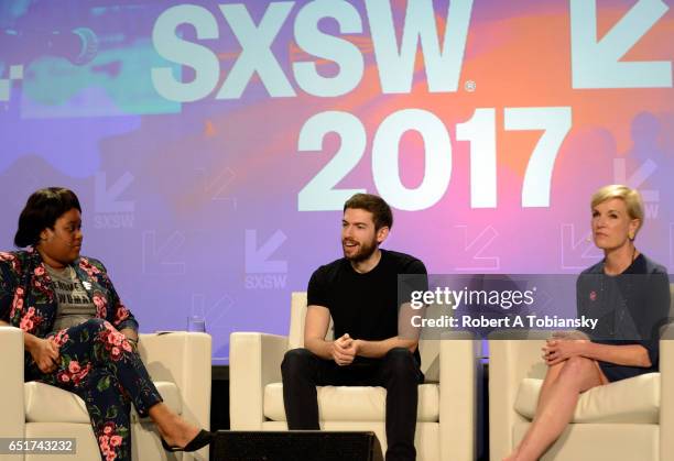 Co-founder of Tech LadyMafia Aminatou Sow, web developer David Karp, and President of Planned Parenthood Cecile Richards speak onstage at 'Activism,...