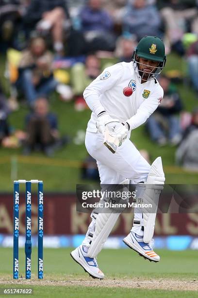 Duminy of South Africa bats during day four of the First Test match between New Zealand and South Africa at University Oval on March 11, 2017 in...