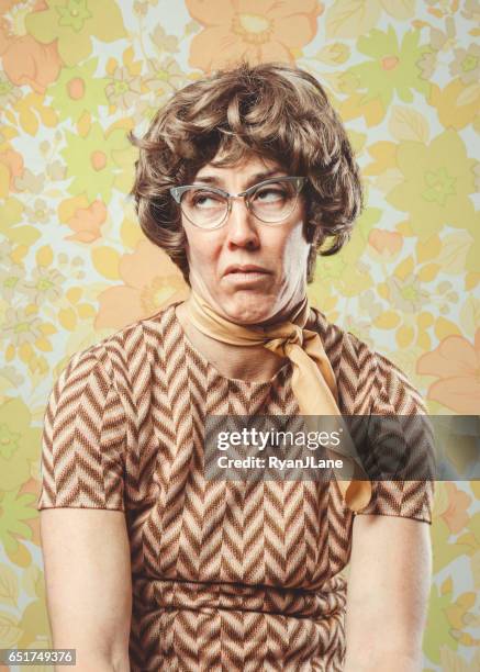 adult woman retro seventies style - funny situation woman stock pictures, royalty-free photos & images