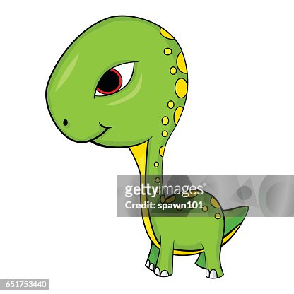 Dibujos Animados De Bebé Verde Brontosaurus Dinosaurio Ilustración de stock  - Getty Images