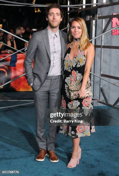 Actor Thomas Middleditch and costumer Mollie Gates arrive for the Premiere of Warner Bros. Pictures' 'Kong: Skull Island' at Dolby Theatre on March...