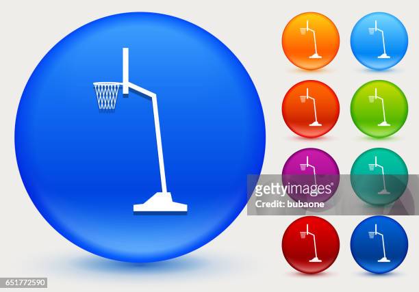 stockillustraties, clipart, cartoons en iconen met basketbal hoepel pictogram op glanzende kleur circle knoppen - basketball hoop vector