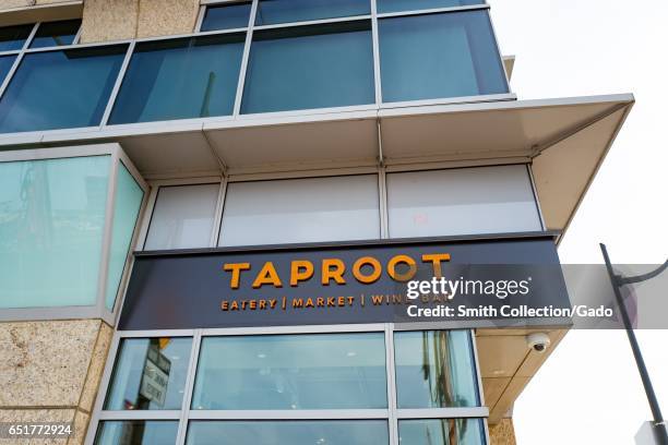 Signage for Taproot, a new restaurant and wine bar in the Mission Bay neighborhood of San Francisco, California, March 9, 2017. .