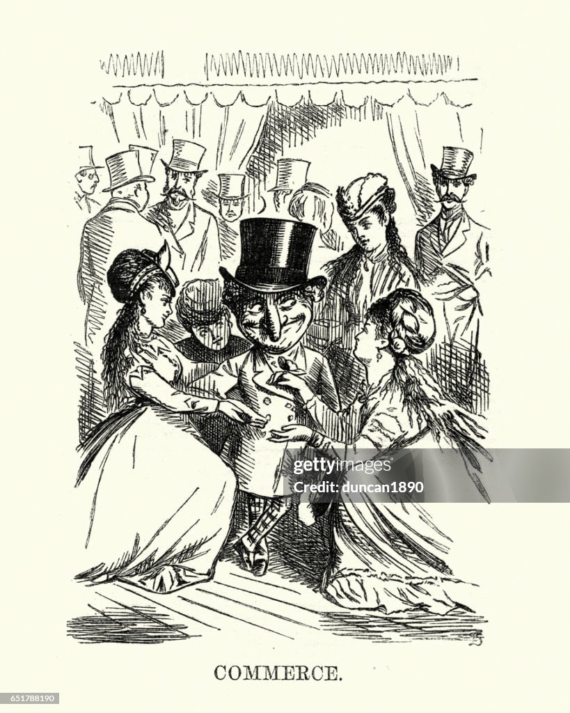 Victorian Cartoon Of Young Women Flirting With Old Rich Man High-Res Vector  Graphic - Getty Images
