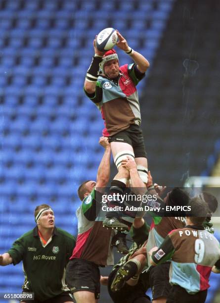 Harlequins' Alex Codling catches a high ball in the lineout