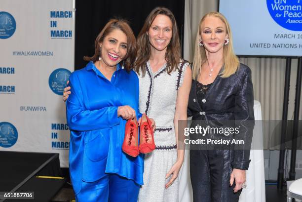 Muna Rihani Al-Nasser, Anne De Carbuccia and Barbara Winston attend The United Nations Women for Peace Association's Annual Awards Luncheon on March...