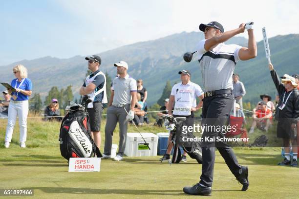 Dimitrios Papadatos of Australia tees off during day three of the New Zealand Open at Millbrook Resort on March 11, 2017 in Queenstown, New Zealand.