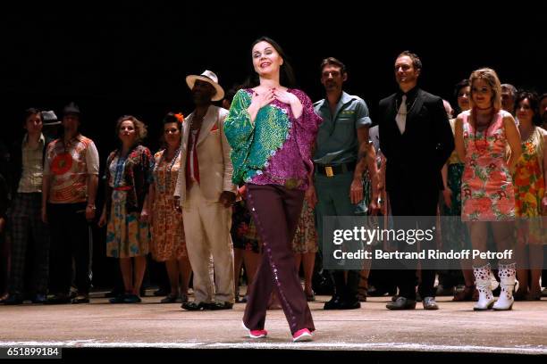 Soprano Alexandra Kurzak acknowledges the applause of the audience at the end of after have performed during the AROP Charity Gala in the...