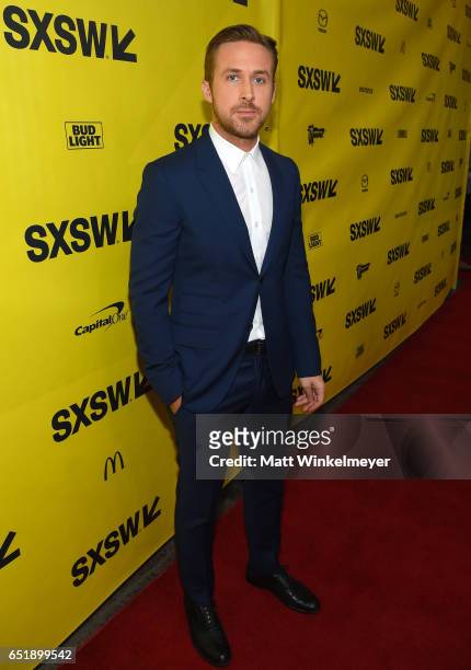 Actor Ryan Gosling attends the premiere of "Song to Song" during 2017 SXSW Conference and Festivals at Paramount Theatre on March 10, 2017 in Austin,...