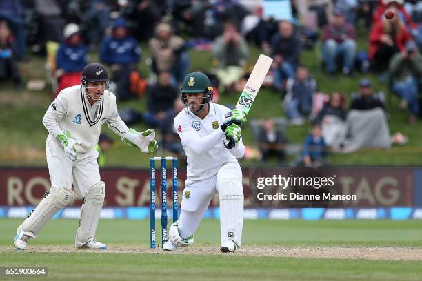 Faf du Plessis of South Africa bats during day four of the First Test match between New Zealand and South Africa at University Oval on March 11, 2017...