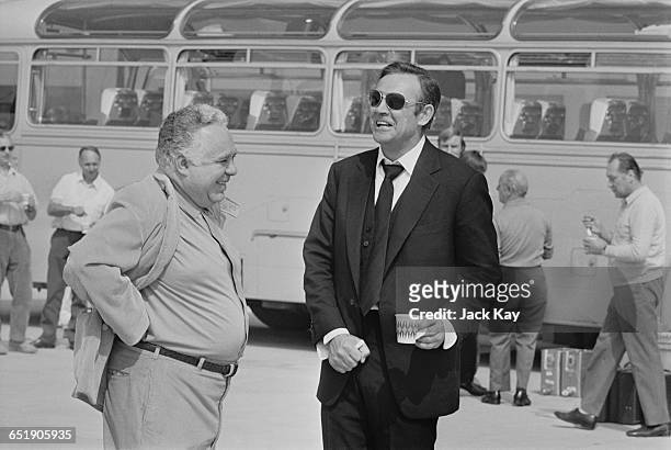 Scottish actor Sean Connery and producer Harry Saltzman on location in Amsterdam for the shooting of the latest James Bond film 'Diamonds are...
