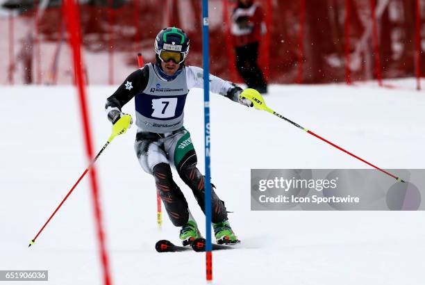 The 4th place finish by Dartmouth College's Thomas Woolson garnered All American First Team honors during the NCAA Men's Slalom Skiing Championship...