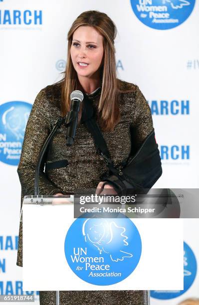 Stephanie Winston Wolkoff speaks on stage at the 4th Annual UN Women For Peace Association Awards Luncheon at United Nations on March 10, 2017 in New...