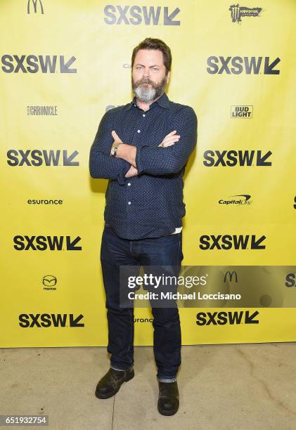 Actor Nick Offerman attends the premiere of "The Hero" during 2017 SXSW Conference and Festivals at the ZACH Theatre on March 10, 2017 in Austin,...