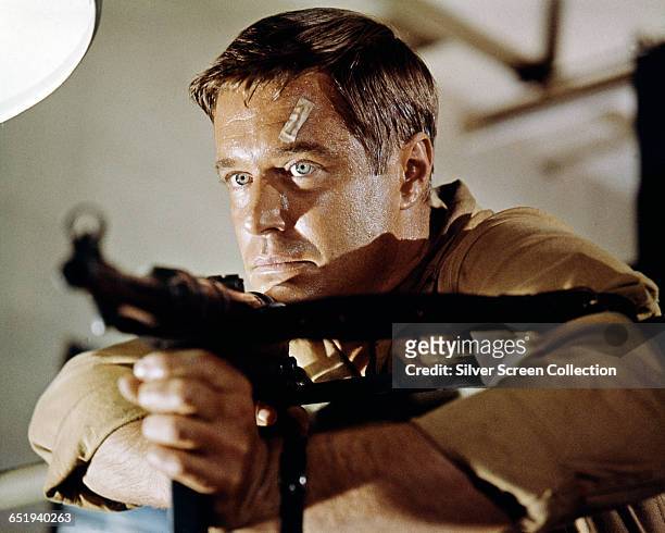 American actor George Peppard as Lt. John Curtis in the action film 'Operation Crossbow', 1965.