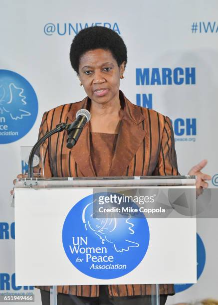 Mrs. Phumzile Mlambo-Ngcuka speaks the UN Women for Peace Association March In March Awards Luncheon at ONE UN New York on March 10, 2017 in New York...