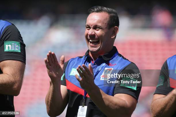 One of the seventeen most capped players for the Knights Matthew Johns before the game during the round two NRL match between the Newcastle Knights...