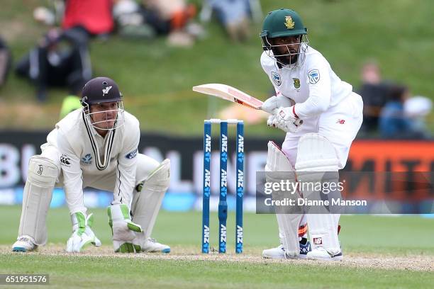 Temba Bavuma of South Africa bats during day four of the First Test match between New Zealand and South Africa at University Oval on March 11, 2017...