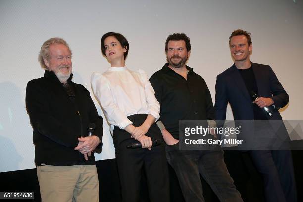 Ridley Scott, Katherine Waterston, Danny McBride and Michael Fassbender attend a screening of the 1979 film Alien with previews of the new Alien...