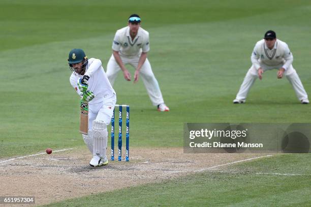 Faf du Plessis of South Africa bats during day four of the First Test match between New Zealand and South Africa at University Oval on March 11, 2017...