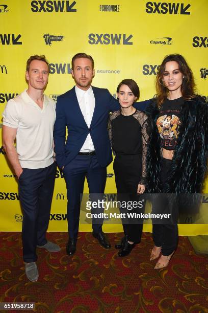Actors Michael Fassbender, Ryan Gosling, Rooney Mara, and Berenice Marlohe attend the "Song To Song" premiere 2017 SXSW Conference and Festivals at...