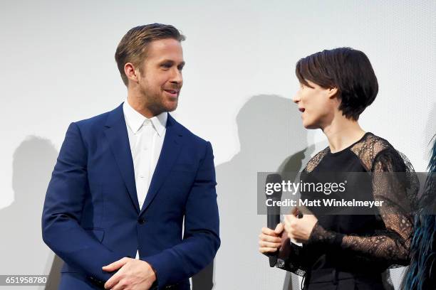 Actors Ryan Gosling and Rooney Mara attend the "Song To Song" premiere 2017 SXSW Conference and Festivals at Paramount Theatre on March 10, 2017 in...