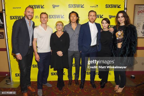 Producer Nicolas Gonda, actor Michael Fassbender, producers Sarah Green, Ken Kao, actors Ryan Gosling, Rooney Mara, and Berenice Marlohe attends the...