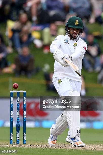 Duminy of South Africa plays a shot during day four of the First Test match between New Zealand and South Africa at University Oval on March 11, 2017...