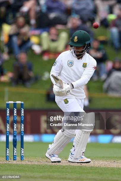Duminy of South Africa plays a shot during day four of the First Test match between New Zealand and South Africa at University Oval on March 11, 2017...